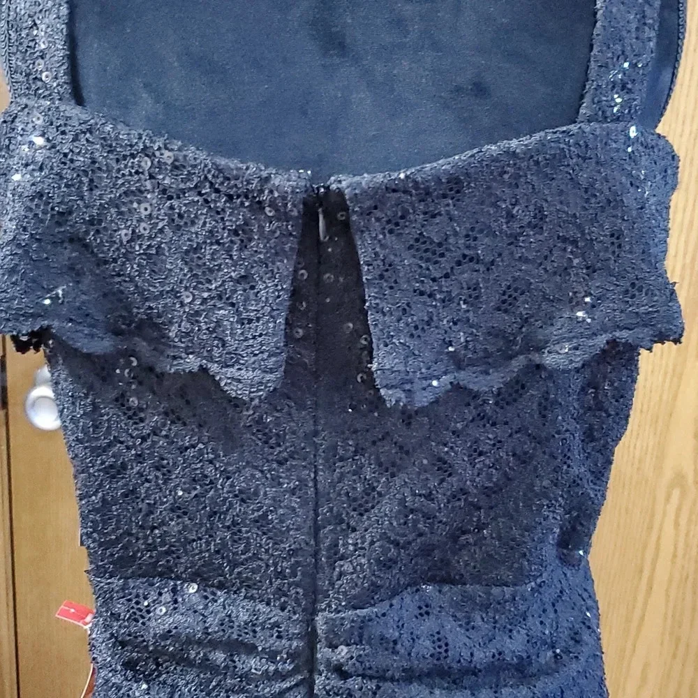 R&M Richard's cold shoulder black lace sequined dress new with tags